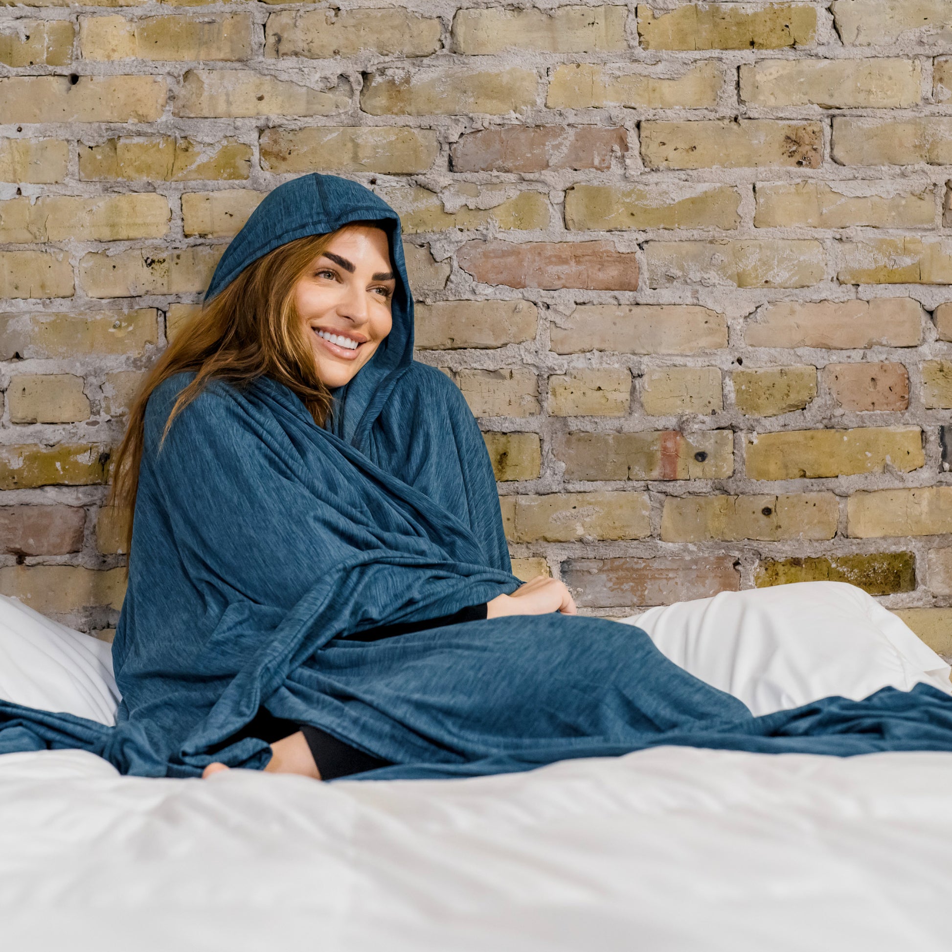 Turquoise#woman in bed with Hug Wrap