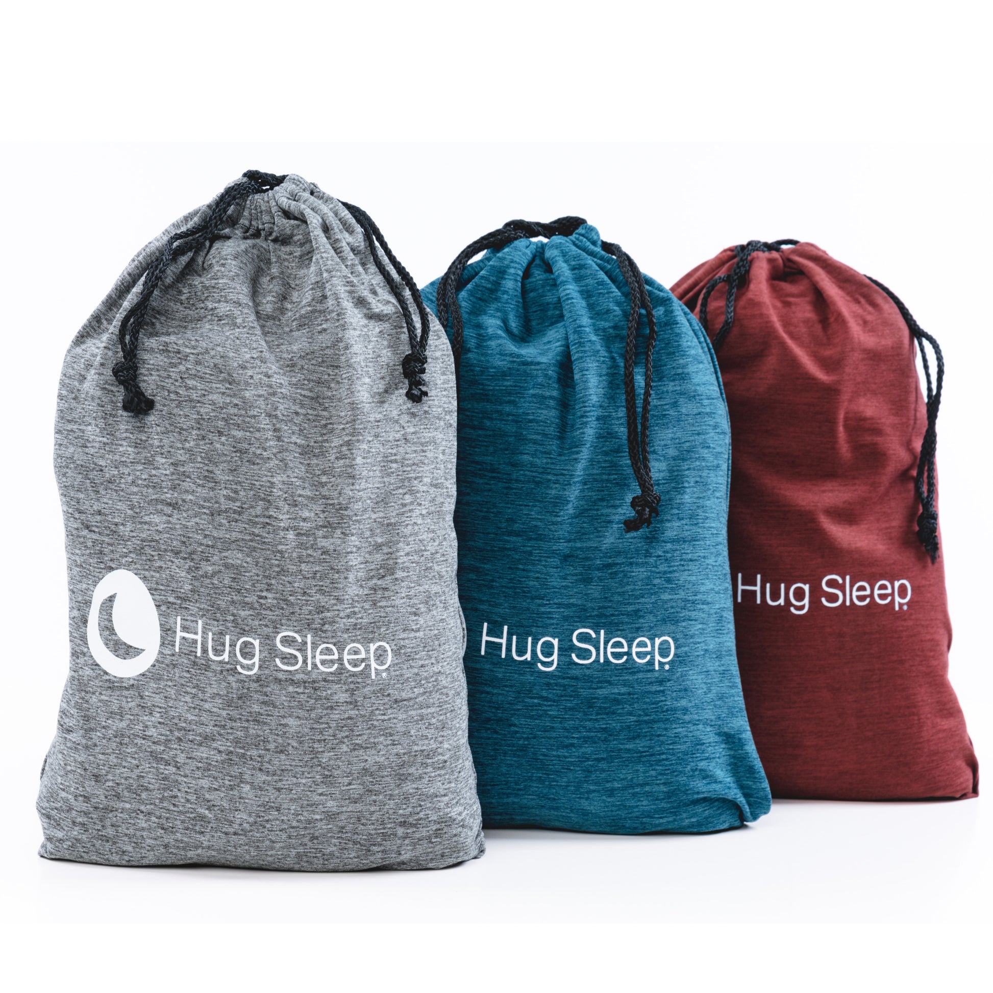 all three drawstring bags of colors of hug wrap