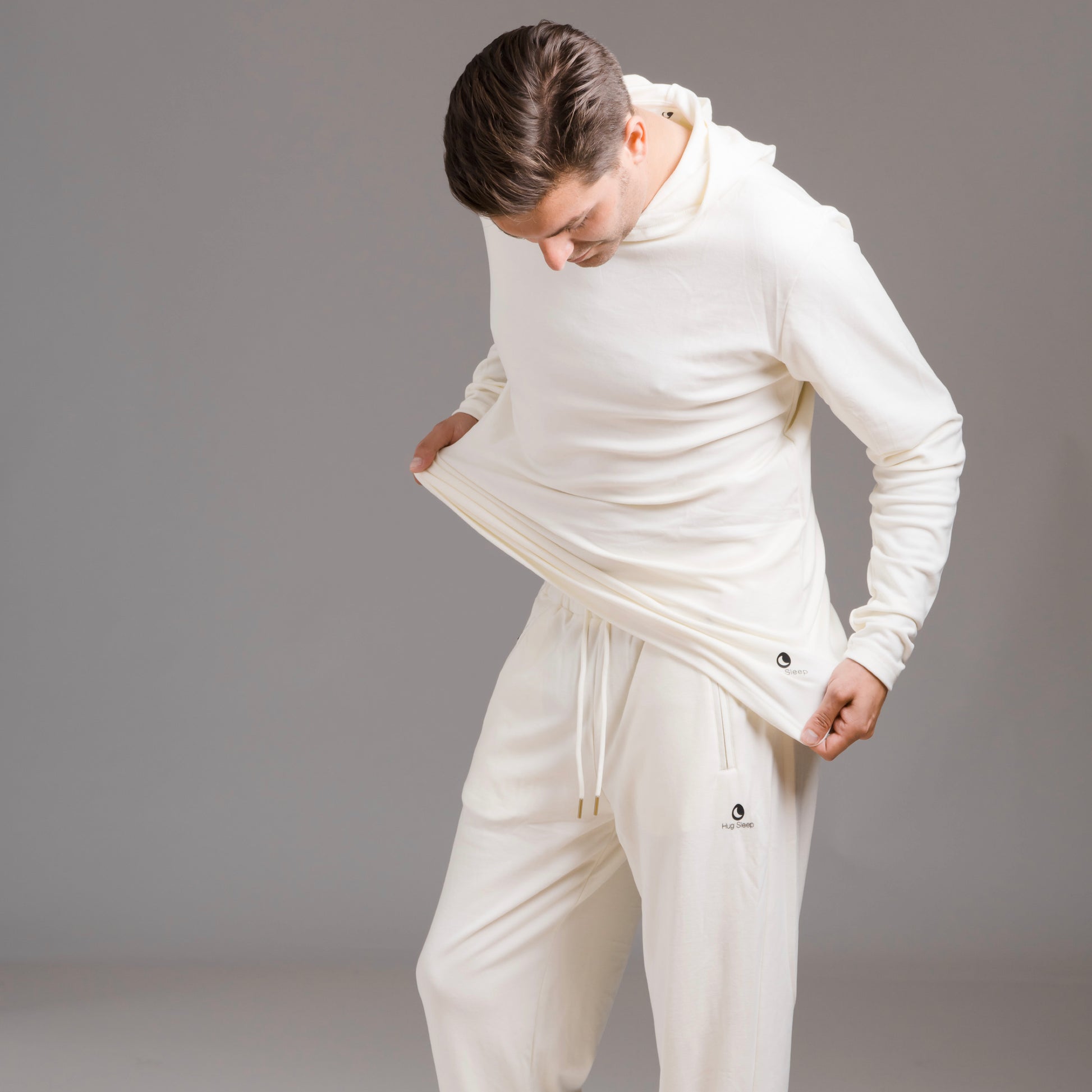 man wearing hug sleep loungewear