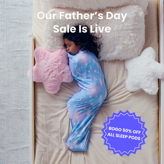 kid-in-blue-starry-sleep-pod-laying-in-bed-badge-that-says-bogo-50-off-all-sleep-pods-and-our-fathers-day-sale-is-live