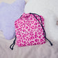 Leopard Pink Drawstring bag with Hug Sleep logo in white