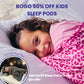 Girl in pink sleep pod laying in bed - Text reads: "BOGO 50% OFF KIDS SLEEP PODS" and "FREE ELF SLEEP POD" and "Add the Elf Sleep Pod to cart to get offer"
