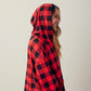 Red#woman wearing hug hoodie with hood up