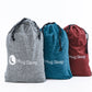 showing three colors of bags (grey, teal and red)